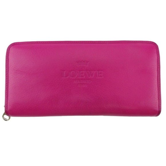 Loewe Handbags - Loewe long wallet logo pink leather Auth USED D2273